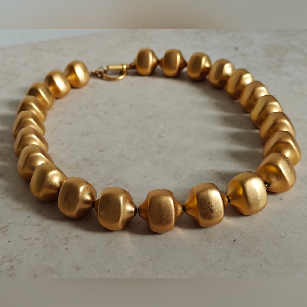 Vintage 80s Statement Gold Pebble Beads Necklace By Anne Klein